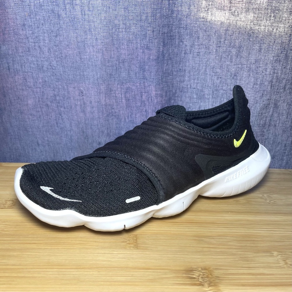 Nike Free RN Flyknit 3.0 Black Volt Womens 10 Slip On Running Shoes AQ5708-001